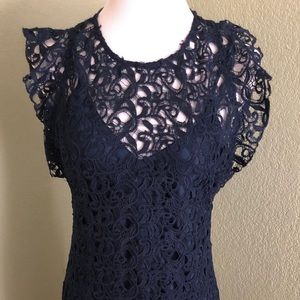 Flutter sleeve blue lace dress